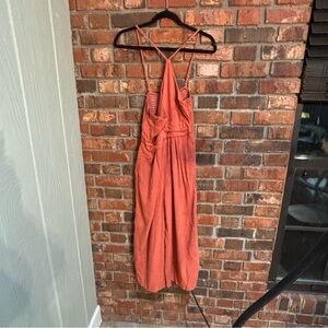 Womens linen blend halter top wide leg jump suit burnt orange M